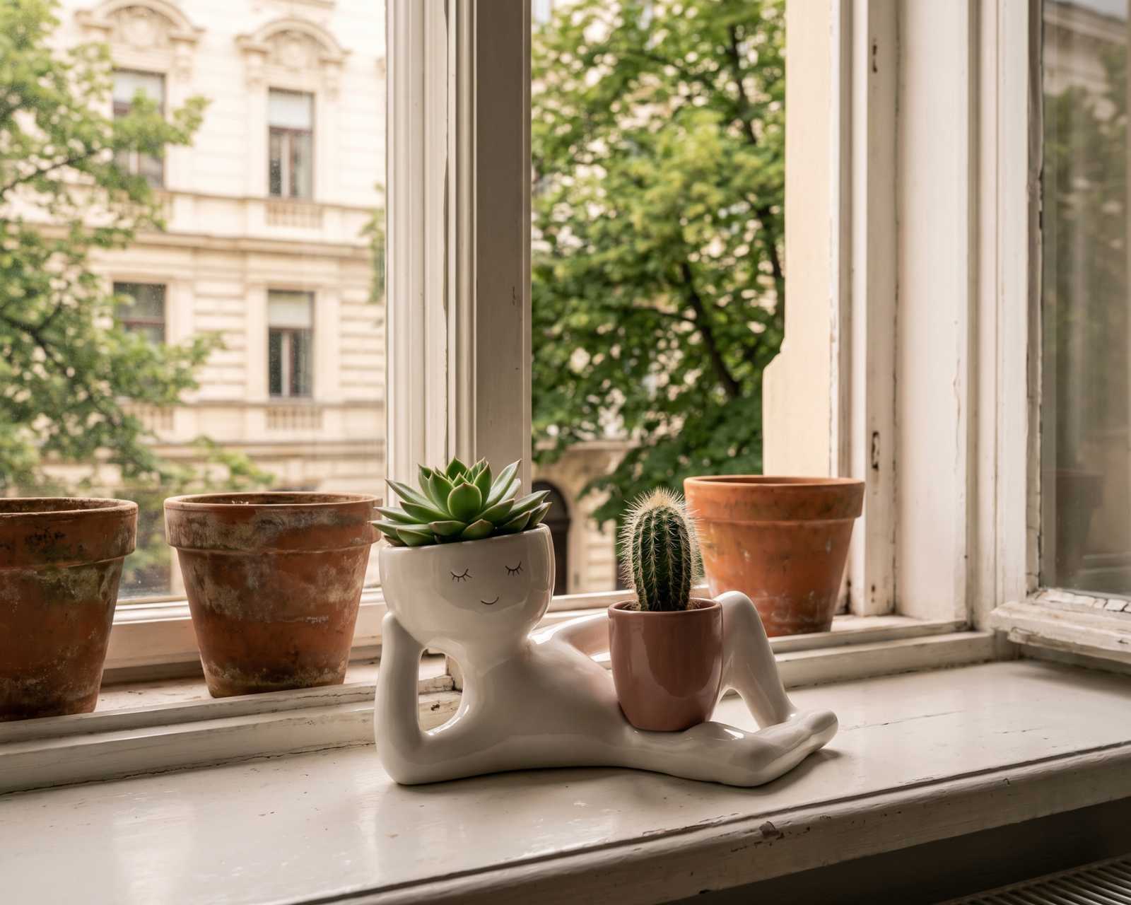 Der Entspannte | liegende Blumentopf mit Becher